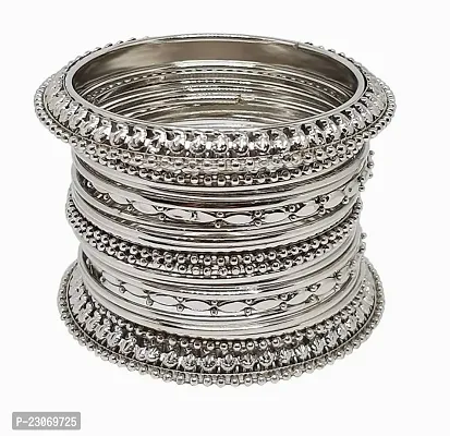 Metal Silver Coated Bangle Set  (Pack Of 18)