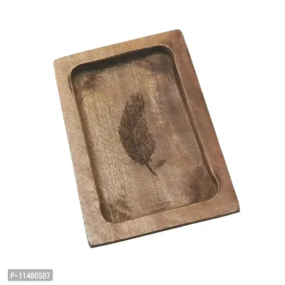 Leafglass Natural Mango Wood Feather Tattoo Art Tray (Small - 5.75 inc x 3.75 inch) Valet/Office Organizer, Gift for Men, Accessory Storage, OCB Rolling Paper Tray, Wooden Ash Tray, Snack Tray-thumb0