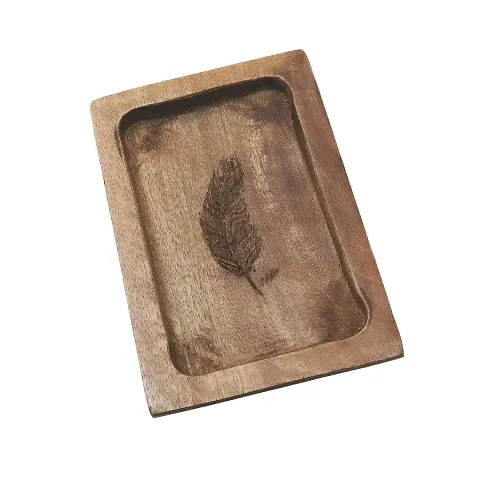 Leafglass Natural Mango Wood Feather Tattoo Art Tray (Small - 5.75 inc x 3.75 inch) Valet/Office Organizer, Gift for Men, Accessory Storage, OCB Rolling Paper Tray, Wooden Ash Tray, Snack Tray