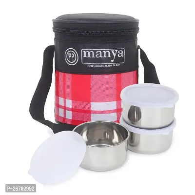 Fancy Round Lunch Box Stainless Steel With 3 Containers