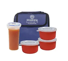 Tiffin Lunchbox with Zipped Thermal Pouch Bag Anf3 Red Containers-thumb1