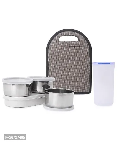 Max sales Best Stainless-Steel Lunch Box Set 5 with Bag | Stainless-Steel Leak-Proof Containers | Meal Boxes (Container Size 350mlx3 | 450mlx1 oval Container| Glass Tumbler 370mlx1 |Grey