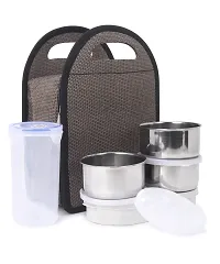 Max sales Best Stainless-Steel Lunch Box Set 5 with Bag | Stainless-Steel Leak-Proof Containers | Meal Boxes (Container Size 350mlx3 | 450mlx1 oval Container| Glass Tumbler 370mlx1 |Grey-thumb2