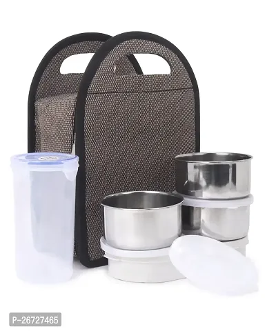 Max sales Best Stainless-Steel Lunch Box Set 5 with Bag | Stainless-Steel Leak-Proof Containers | Meal Boxes (Container Size 350mlx3 | 450mlx1 oval Container| Glass Tumbler 370mlx1 |Grey-thumb3