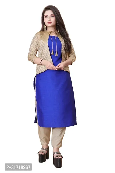 Stylish Blue Art Silk Kurta Bottom Set With Jacket For Women-thumb0