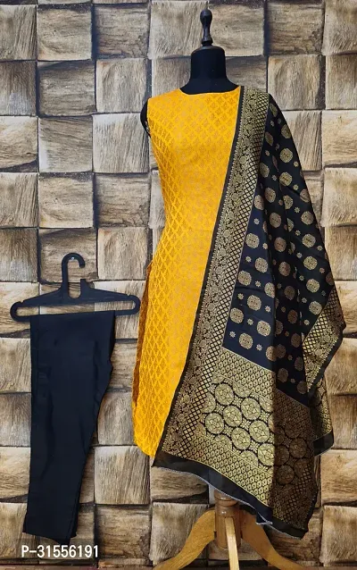 Elegant Yellow Jacquard Silk Blend Kurta with Pant And Dupatta Set For Women-thumb0