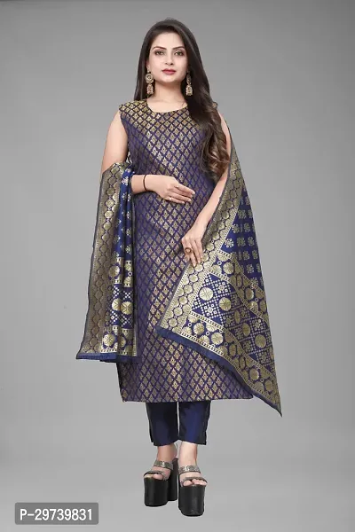 Stylish Jacquard Kurta And Pant With Dupatta Set For Women-thumb0