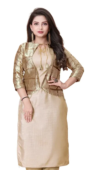 Stylish Soft Silk Jacquard Kurta Bottom Jacket Set