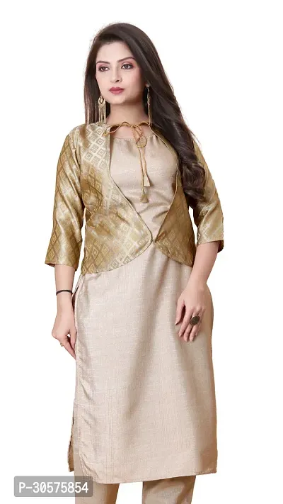 Elegant Banarasi Silk Jacquard Woven Kurta with Jacket Set For Women