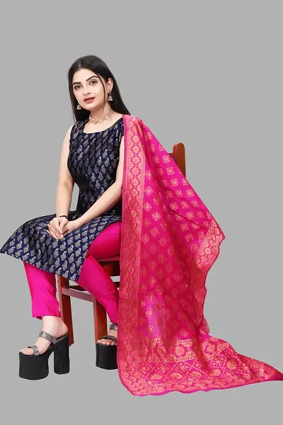 Elegant Jacquard Art Silk Kurta with Pant And Dupatta Set For Women