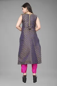 Stylish Navy Blue Jacquard Kurta Bottom Set For Women-thumb1