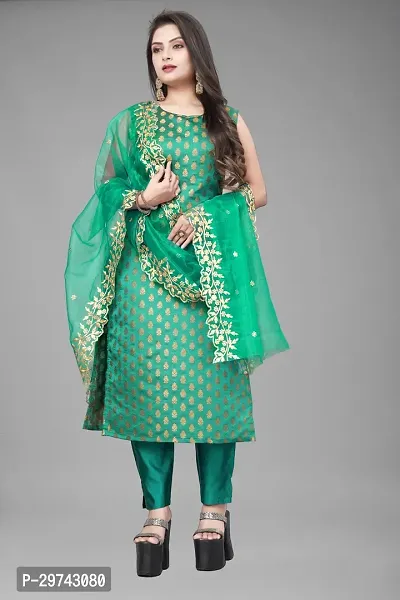 Stylish Jacquard Kurta And Pant With Dupatta Set For Women-thumb0