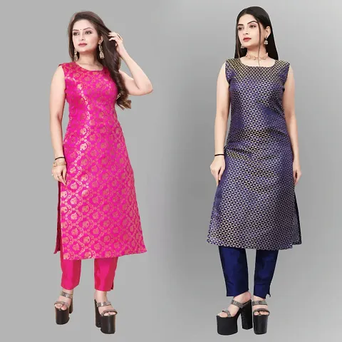 Stylish Art Silk Jacquard A-Line Kurti - Pack of 2