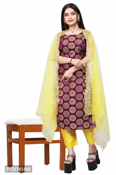 Stylish Jacquard Kurta And Pant With Dupatta Set For Women