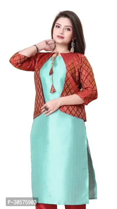 Elegant Banarasi Silk Jacquard Woven Kurta with Jacket Set For Women-thumb0