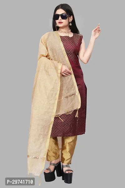 Stylish Jacquard Kurta And Pant With Dupatta Set For Women-thumb0