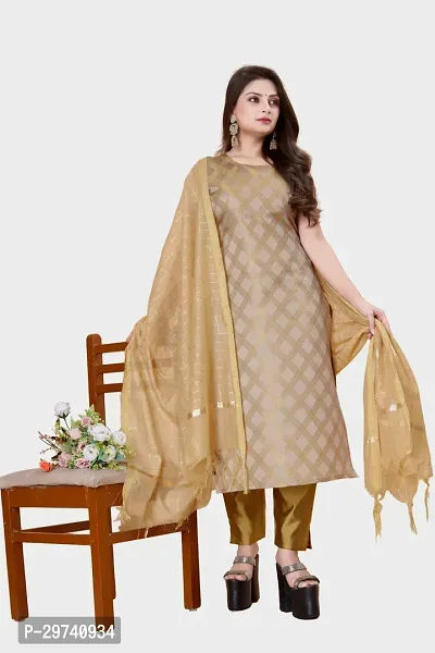 Stylish Jacquard Kurta And Pant With Dupatta Set For Women-thumb0