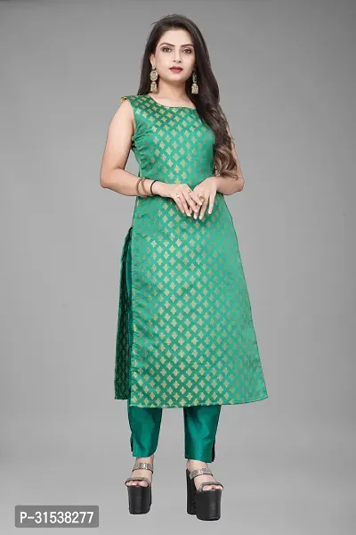 Stylish Green Jacquard Kurta Bottom Set For Women-thumb0