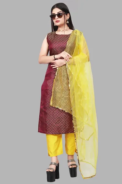 Stylish A-Line Jacquard Kurta Bottom Dupatta