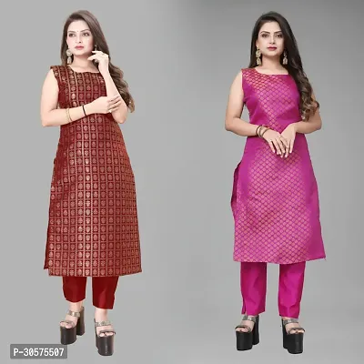 Elegant Banarasi Silk Jacquard Woven Kurta For Women- Pack Of 2