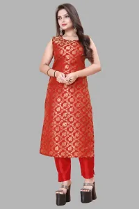 Stylish Jacquard Kurta And Pant With Dupatta Set For Women-thumb1