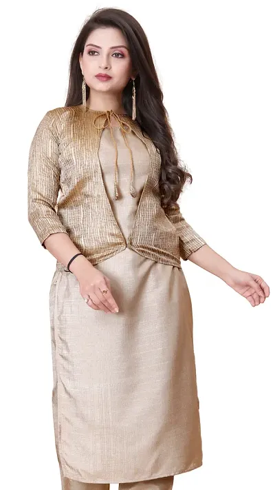 Stylish Soft Silk Jacquard Kurta Bottom Jacket Set