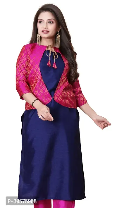 Elegant Banarasi Silk Jacquard Woven Kurta with Jacket Set For Women