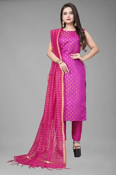 Stylish Jacquard Kurta And Pant With Dupatta Set For Women