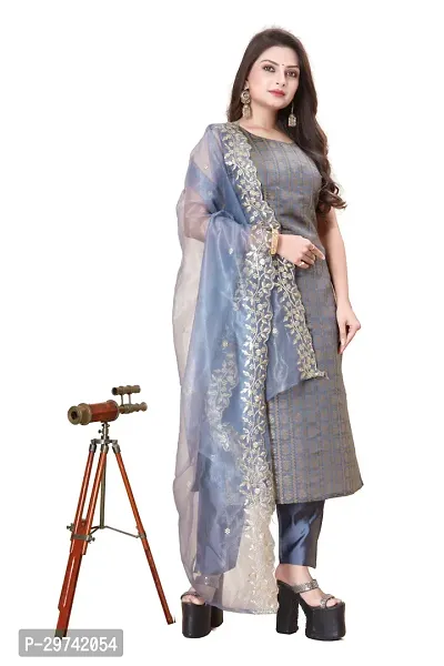 Stylish Jacquard Kurta And Pant With Dupatta Set For Women-thumb0