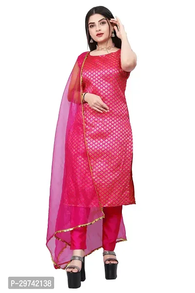 Stylish Jacquard Kurta And Pant With Dupatta Set For Women-thumb0