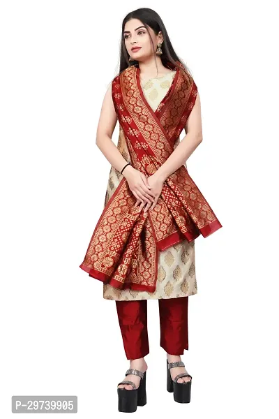 Stylish Jacquard Kurta And Pant With Dupatta Set For Women