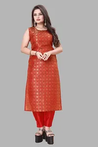 Stylish Jacquard Kurta And Pant With Dupatta Set For Women-thumb1