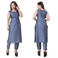 Stylish Grey Art Silk Kurta Bottom Set With Jacket For Women-thumb1