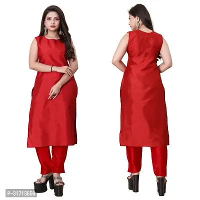 Stylish Red Art Silk Kurta Bottom Set With Jacket For Women-thumb2