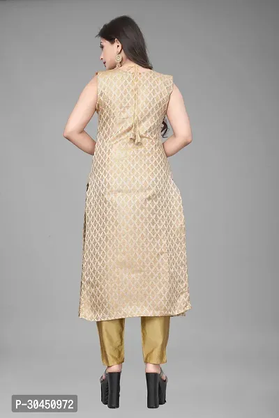 Stylish Beige Jacquard Woven Design Stitched Kurta For Women-thumb2