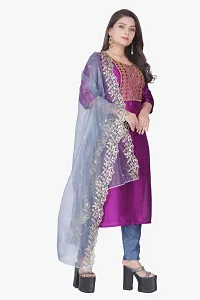 Elegant Purple Embroidered Silk Blend Kurta with Pant And Dupatta Set For Women-thumb1