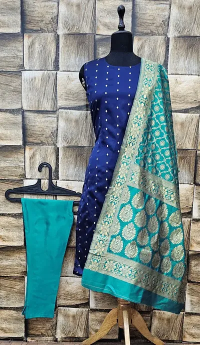 Stylish Jacquard Kurta And Pant With Dupatta Set For Women