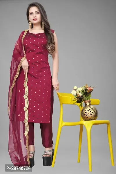 Stylish Jacquard Kurta And Pant With Dupatta Set For Women-thumb0