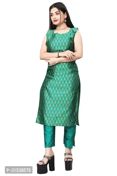 Stylish Green Jacquard Kurta Bottom Set For Women