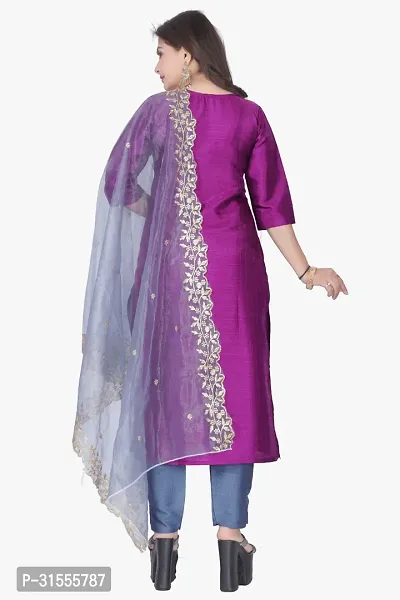 Elegant Purple Embroidered Silk Blend Kurta with Pant And Dupatta Set For Women-thumb3