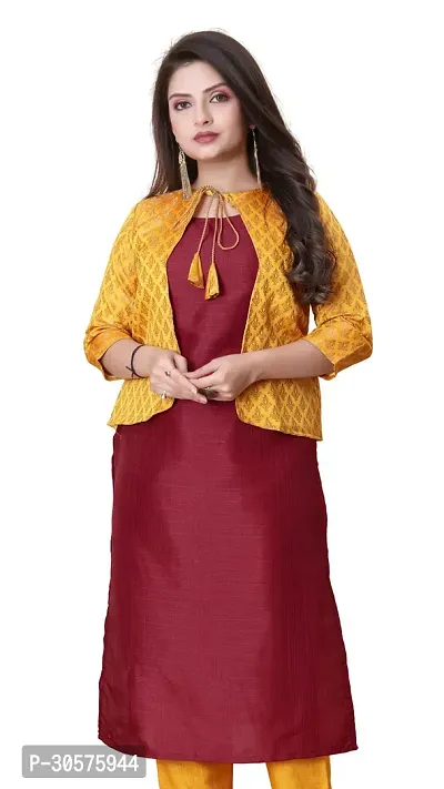 Elegant Banarasi Silk Jacquard Woven Kurta with Jacket Set For Women