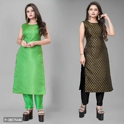 Elegant Banarasi Silk Jacquard Woven Kurta For Women- Pack Of 2