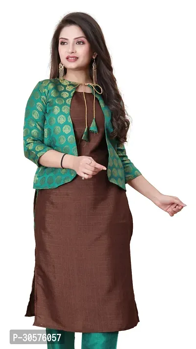 Elegant Banarasi Silk Jacquard Woven Kurta with Jacket Set For Women