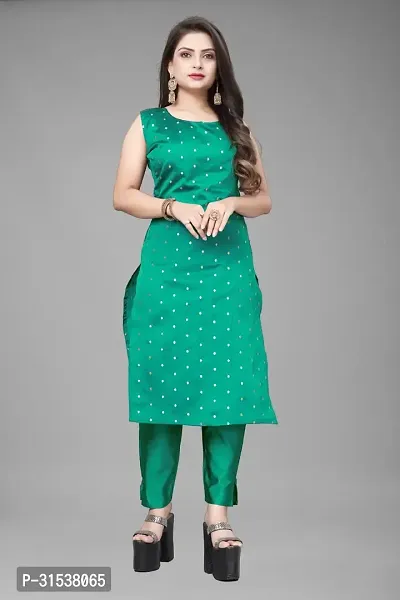 Stylish Green Jacquard Kurta Bottom Set For Women