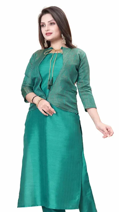 Stylish Soft Silk Jacquard Kurta Bottom Jacket Set