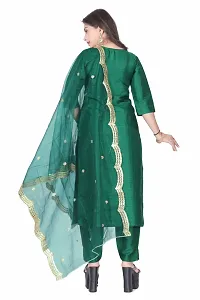 Elegant Green Embroidered Silk Blend Kurta with Pant And Dupatta Set For Women-thumb2