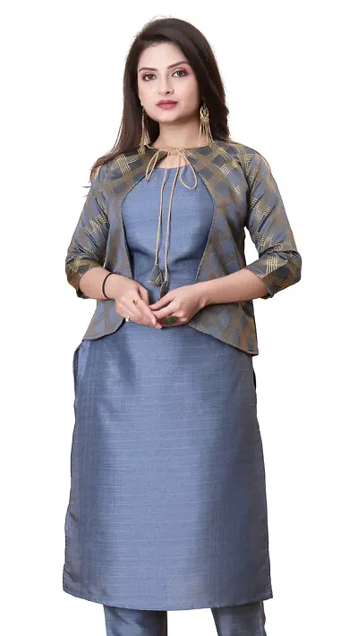 Elegant Banarasi Silk Jacquard Woven Kurta with Jacket Set For Women