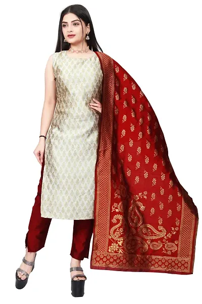 Elegant Jacquard Art Silk Kurta with Pant And Dupatta Set For Women