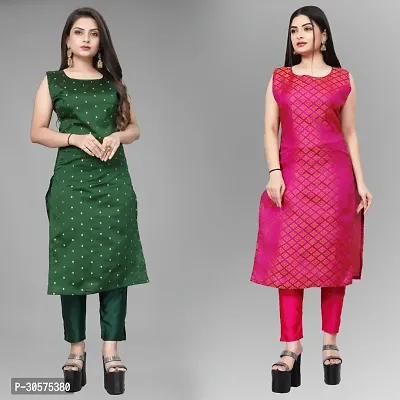 Elegant Banarasi Silk Jacquard Woven Kurta For Women- Pack Of 2-thumb0