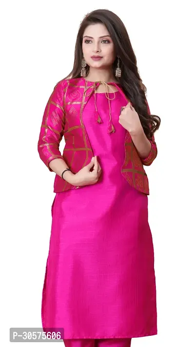 Elegant Banarasi Silk Jacquard Woven Kurta with Jacket Set For Women-thumb0